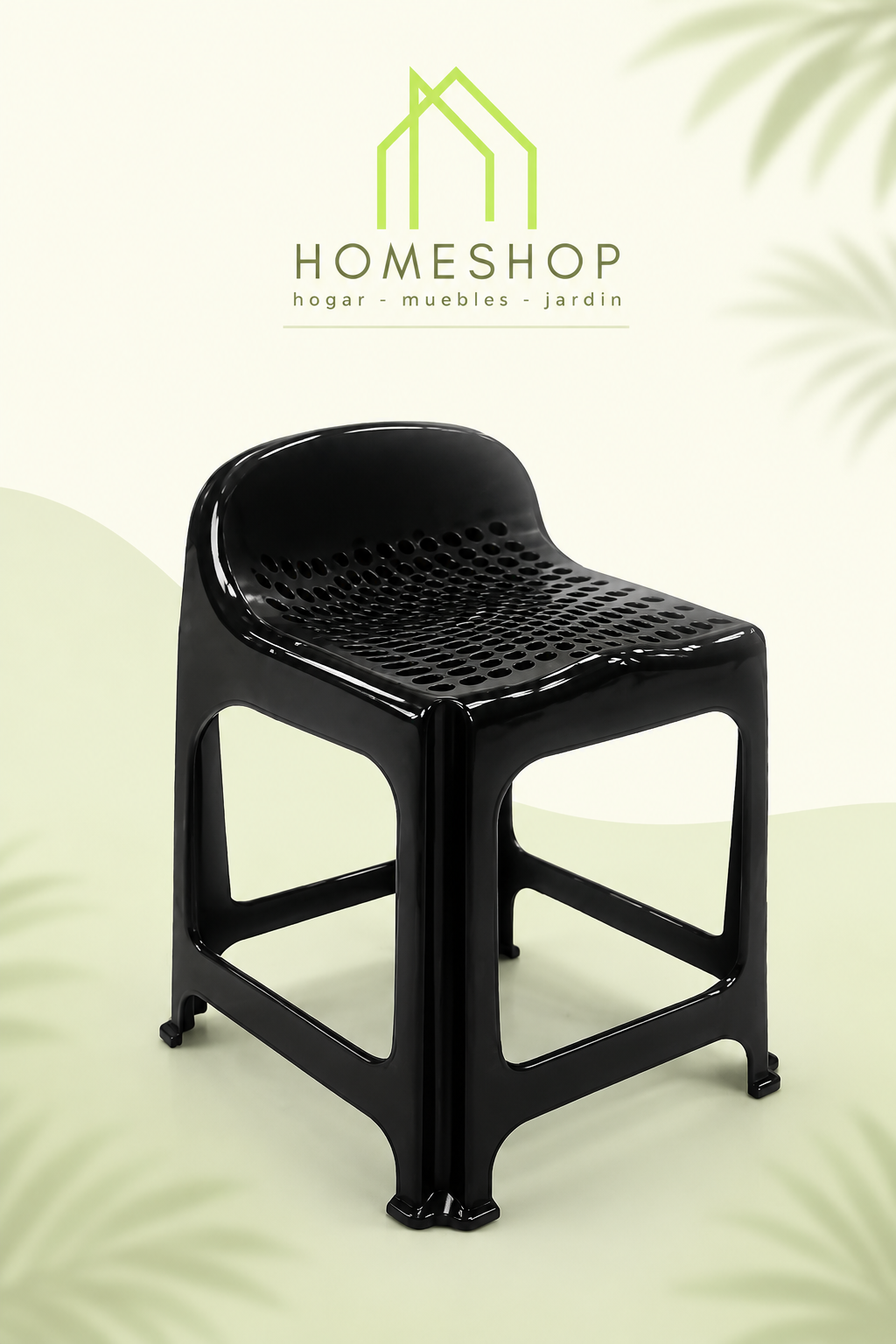 Taburete De Plástico Con Respaldo Negro
