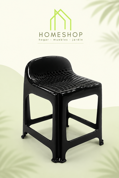 Taburete De Plástico Con Respaldo Negro