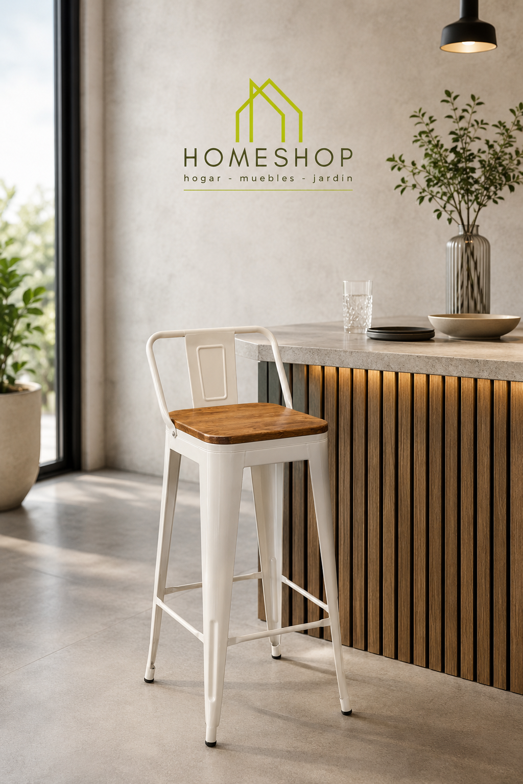 Banqueta modelo Tolix asiento madera