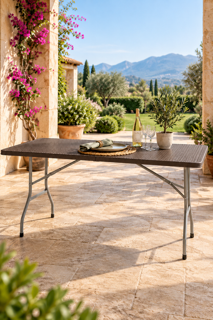 Mesa plegable símil ratán marrón