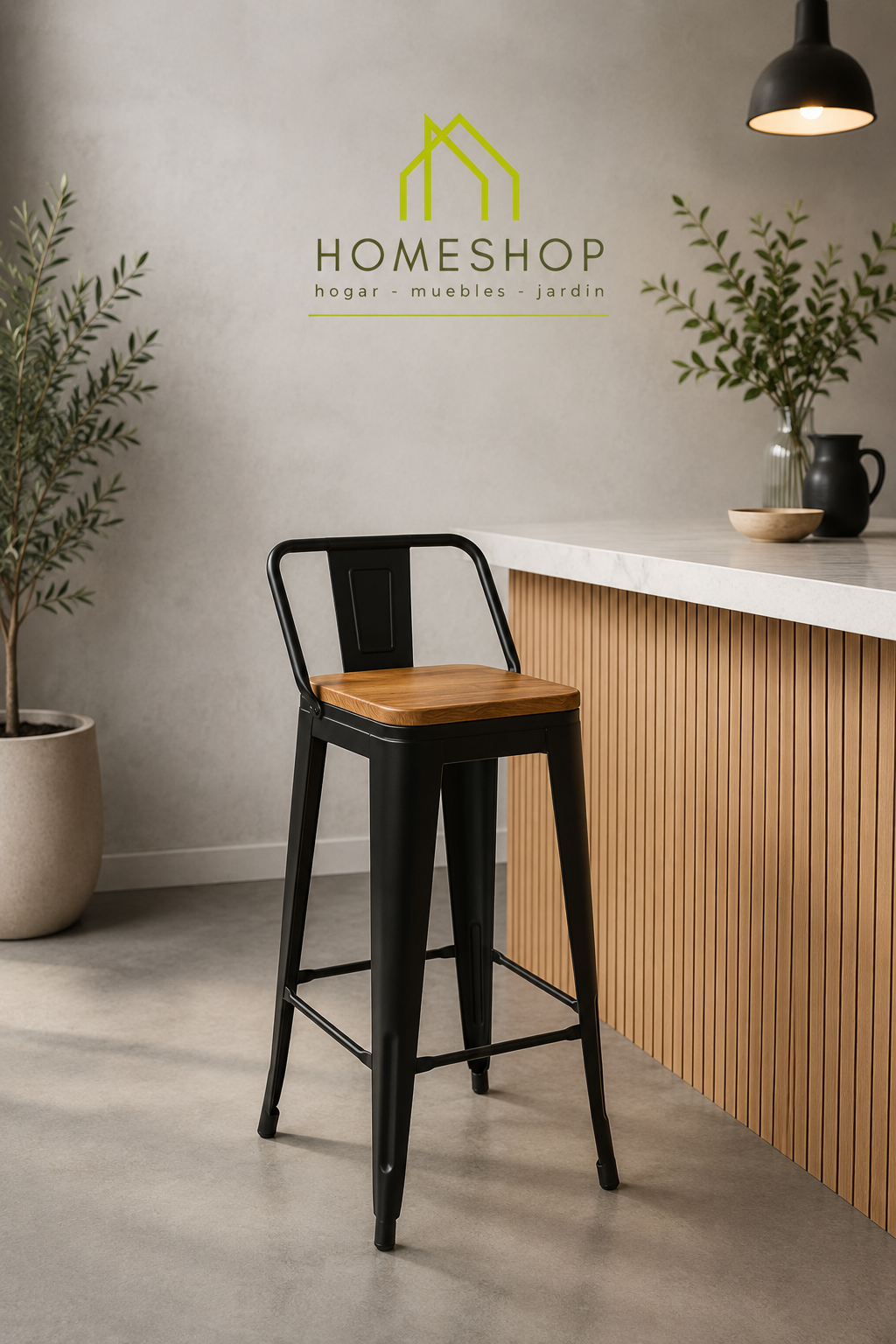 Banqueta modelo Tolix asiento madera